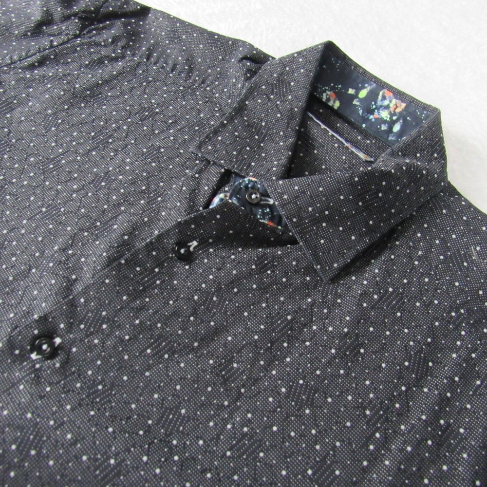 Brandolini Mens XL Charcoal Grey Button Down Shirt Micro Dot Print